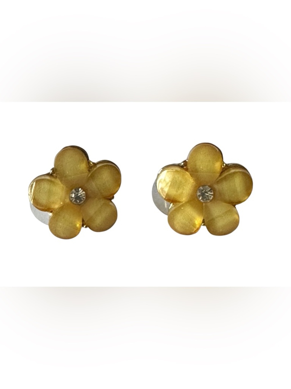 Apricot Yellow Floral Crystal Center Stud Earrings